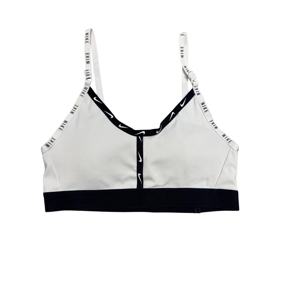 Nike Indy Light Support Sports Bra White Black Adjustable Straps Small Logo Tape
